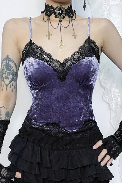 Velvet Lace Trim Gothic Cami Corset