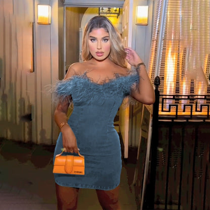 Denim Off-Shoulder Dress for Women