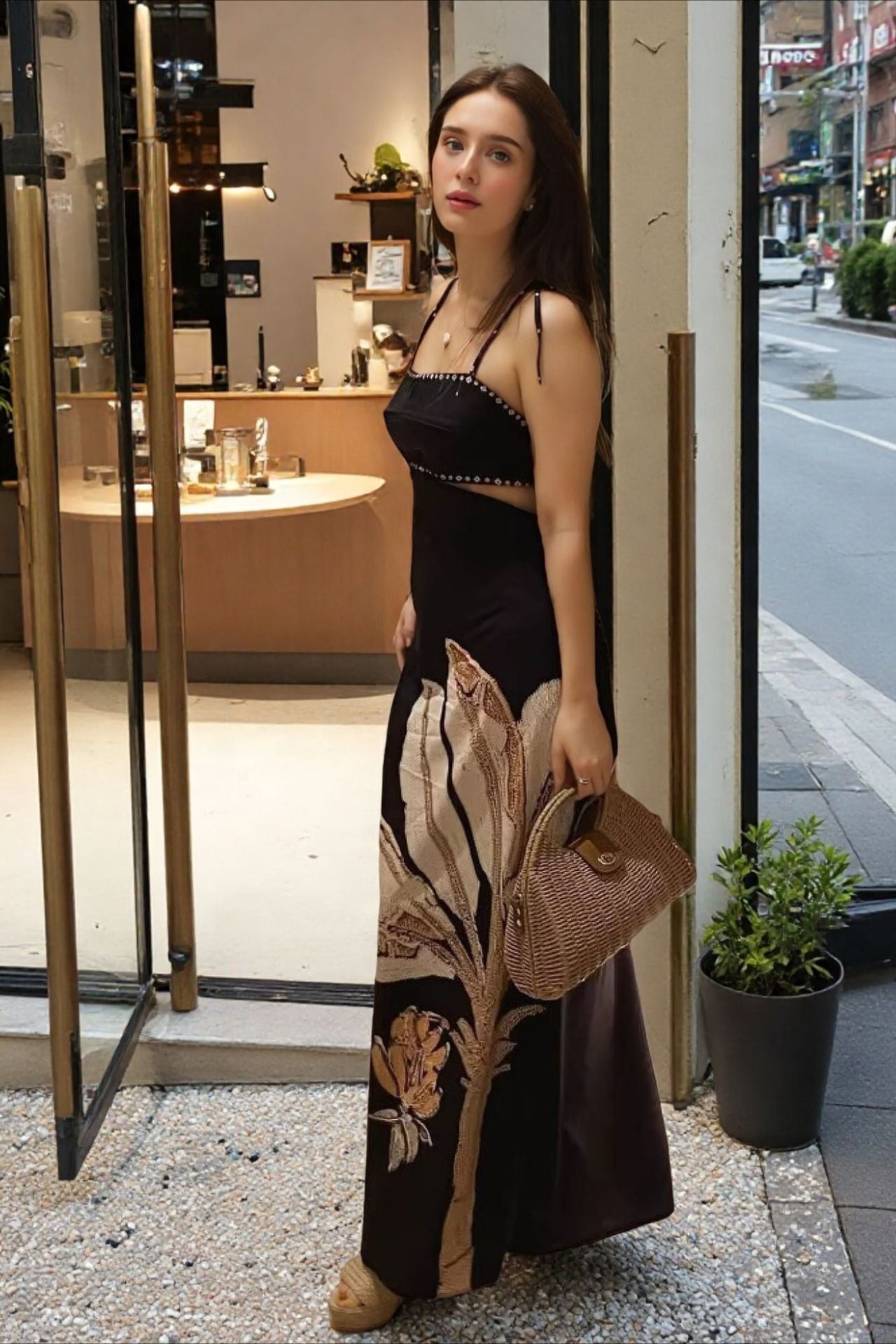 Casual Backless Tie Floral Print Maxi Dress