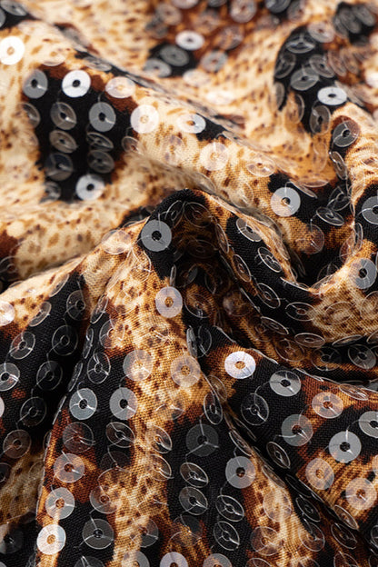 Colorblock Leopard Strapless Maxi Dress