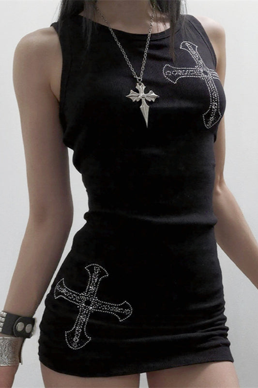 Sleeveless Sparkle Gothic Mini Dress