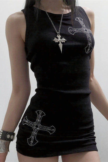 Sleeveless Sparkle Gothic Mini Dress