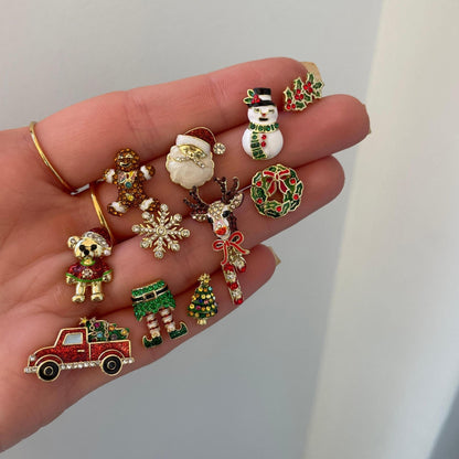 Copper Rhinestone Christmas Stud Earrings