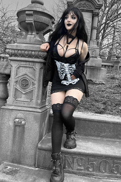 Gothic Skull Print Cami Bodycon Mini Dress