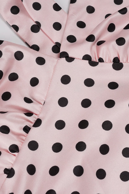 V Neck Halter Polka Dot Blouse