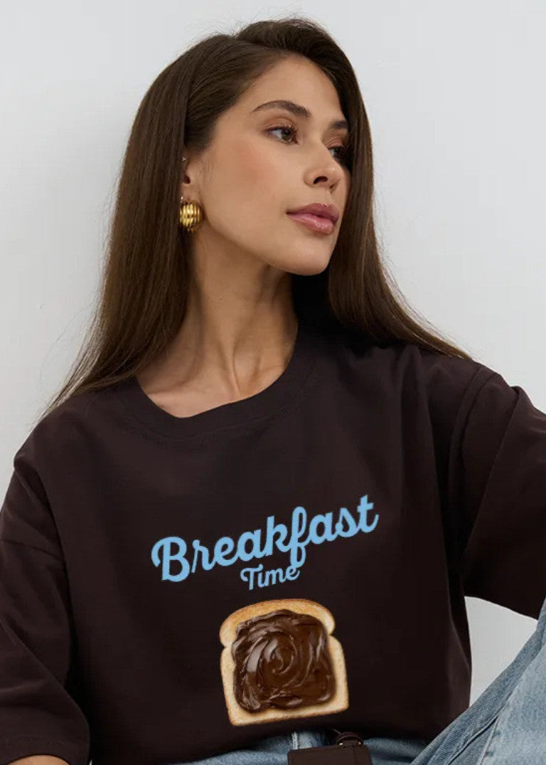 ChocoToast - Graphic Oversized Tee in Cocoa Brown