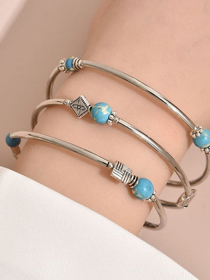 1 Pc Per Set Dark Blue Bracelet Bangles Retro Vintage Theme Natural Turquoise Bracelet Jewelry Royal Blue For Daily for Women