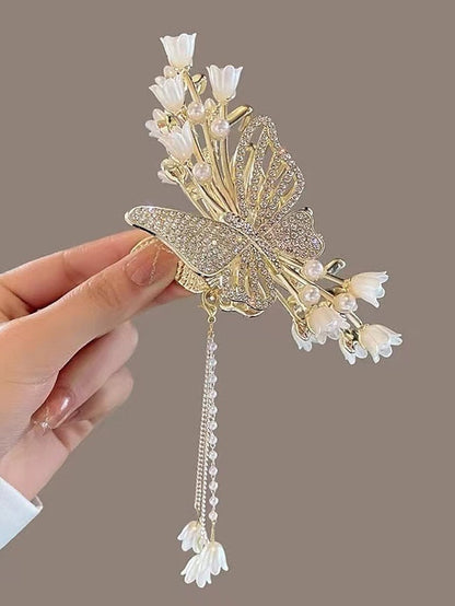 1PC Hair Claws Hair Claw For Wedding Party Evening Birthday-Glitter Imitation Pearl Rhinestone Alloy Metal Bell Orchids Gold Fashion Nonslip for Women