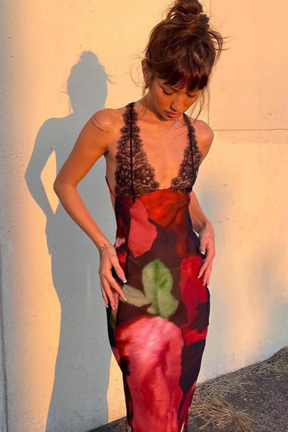 Lace Spaghetti Strap Holiday Maxi Dress