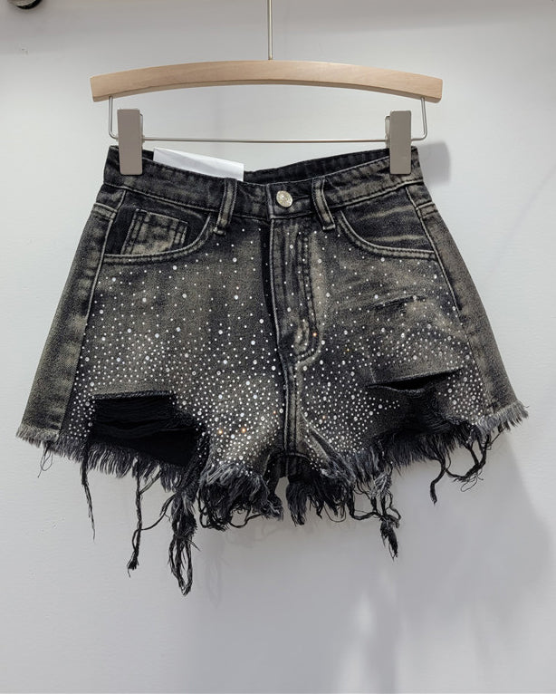 High-Waisted Slimming Colored Perm Ripped Denim Shorts