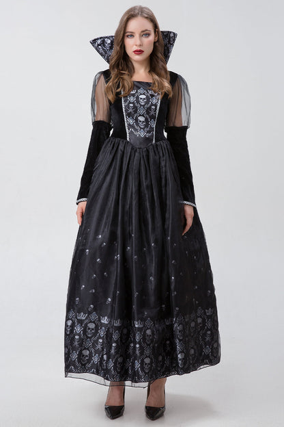 Vampire Witch Skeleton Halloween Cosplay Maxi Dress