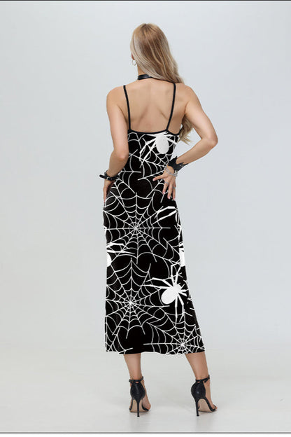 Halloween Spider Web Print Maxi Dress