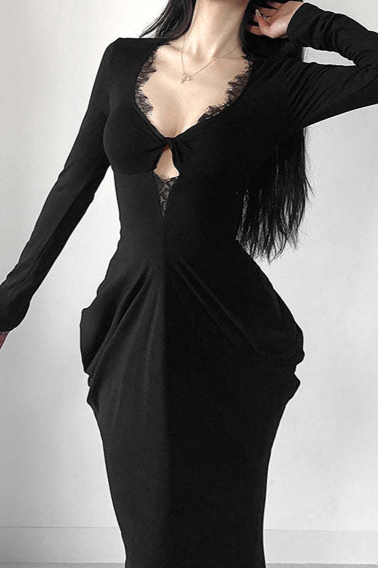 Elegant V-Neck Waist Bodycon Maxi Dress