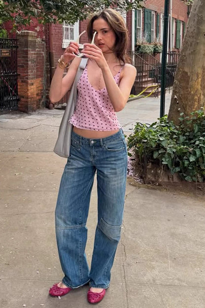 Sexy Polka Dot V-Neck Cami Crop Top