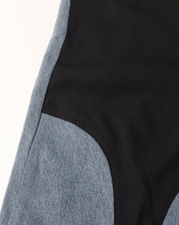 High Waisted Color Block Straight Casual Irregular Jeans