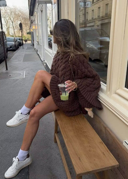 Celeste – Chunky Cable Knit Sweater in Chocolate Brown