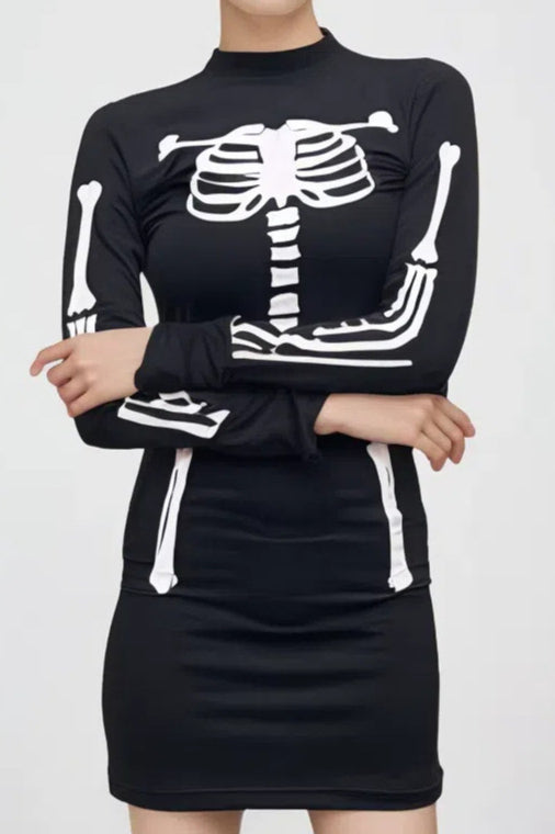 Skull Print Bodycon Mini Dress