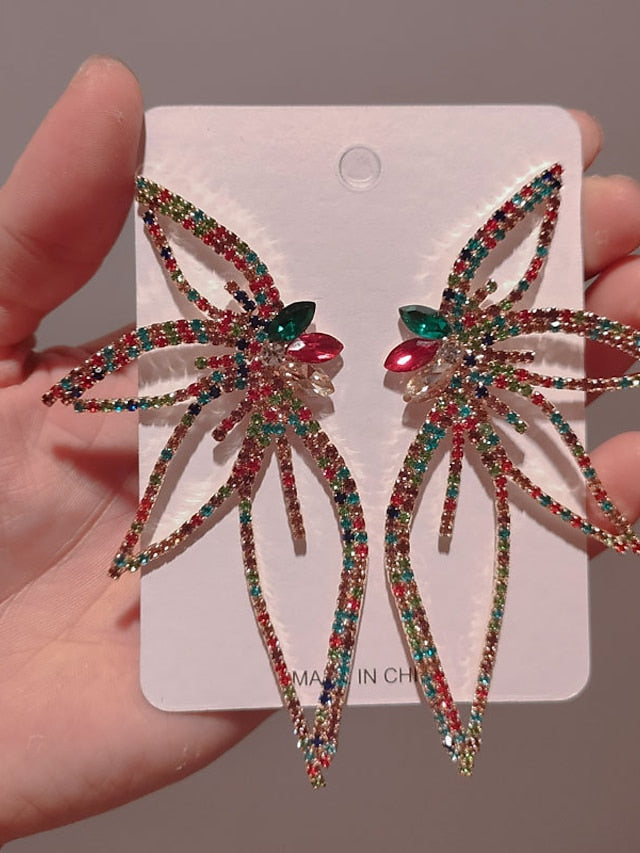 1 Pair Rhinestone Alloy Leaf Statement Earrings For Party Evening Daily for Women