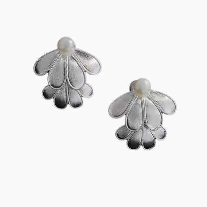Full Blossom Pearl Layered Petal Stud Earrings