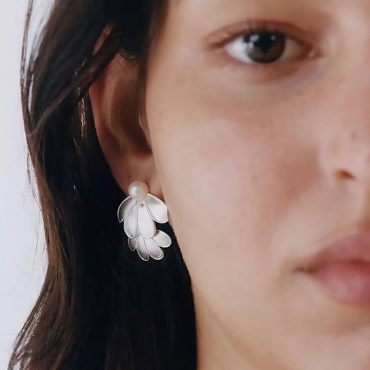 Full Blossom Pearl Layered Petal Stud Earrings