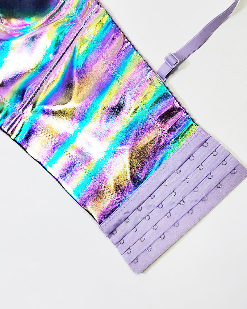 Fishbone Fluorescent Pu Leather Halter Top