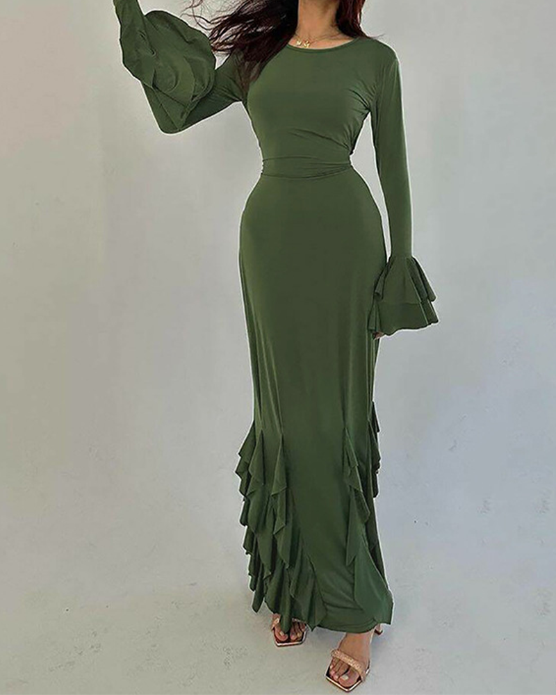 Slim-Fitting Lace-Up Long-Sleeved Dress