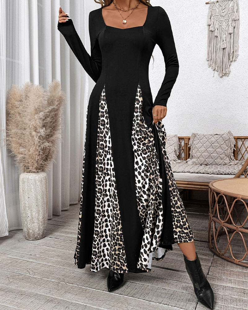 Long Sleeve Leopard Print Dress