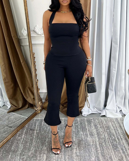 Backless Suspender Camisole Suit