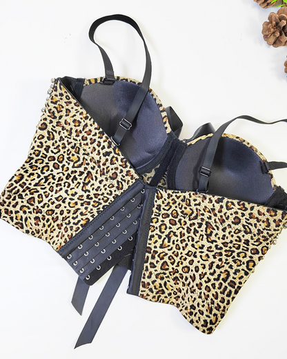 Fishbone Suspender Leopard Print Corset