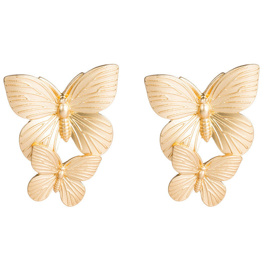 Metallic Double Butterfly Earrings - Gold