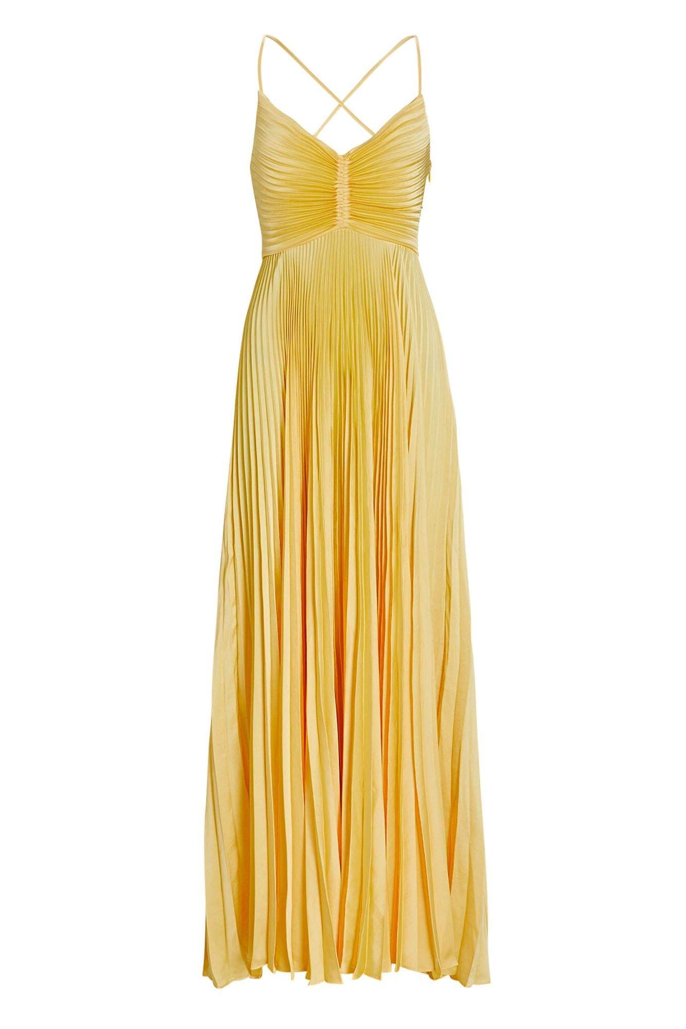 Vestido largo camisola plisado con cuello en V y cordones 