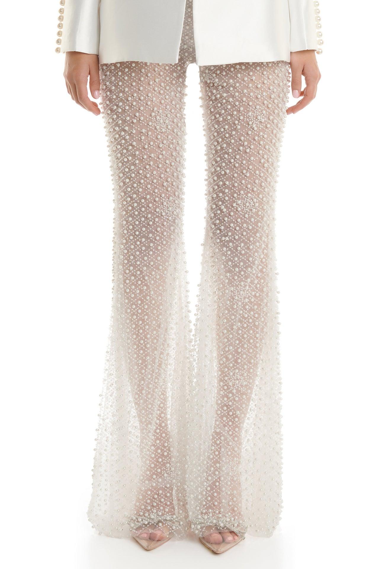 Pantalones de malla con lentejuelas y cuentas 