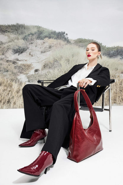 Solid Faux Leather Large Capacity Tote Shopper Bag Red