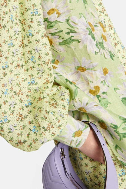 Conjunto de top de manga larga con cuello camisero y pantalón de cintura alta con estampado floral 