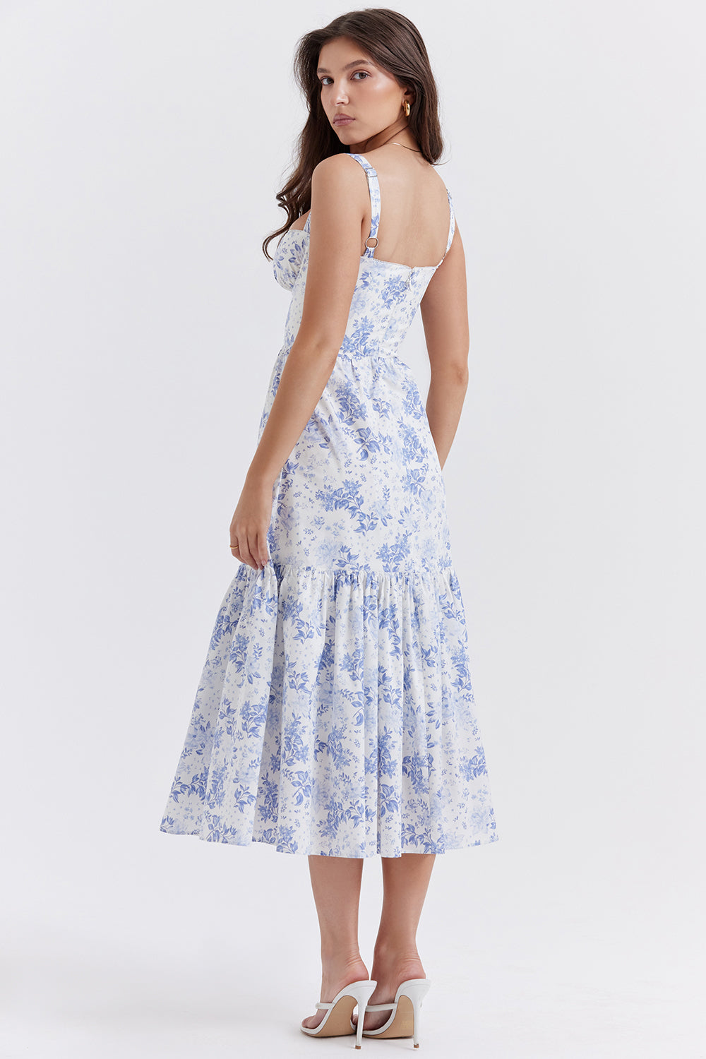 Vestido midi camisola con corsé floral 
