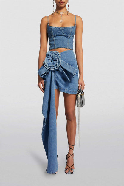 Minifalda vaquera con estampado floral 3D 