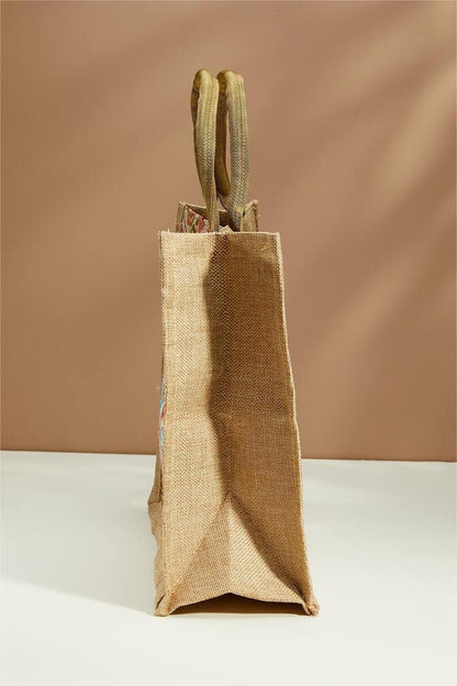 Floral Embroideried Burlap Handbag