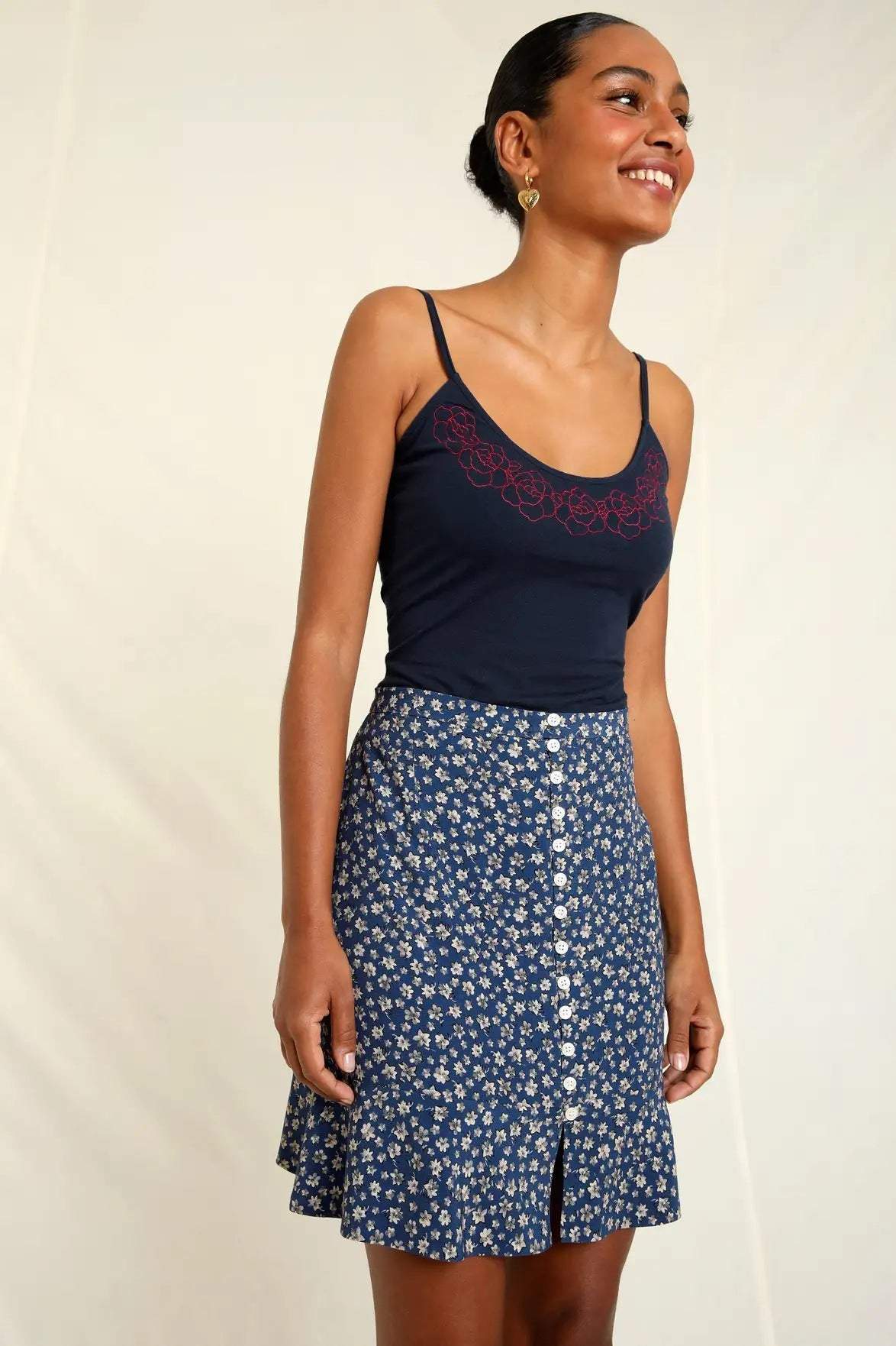 Minifalda con estampado de seda azul 