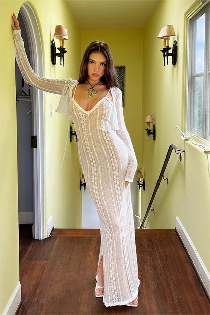 Vestido camisola con escote en V y abertura 