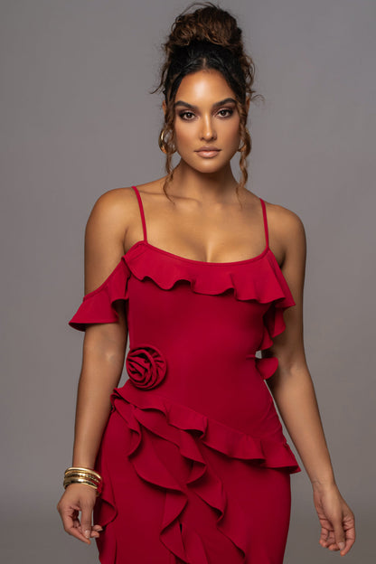 Vestido largo liso sin tirantes con volantes y estampado floral 3D 