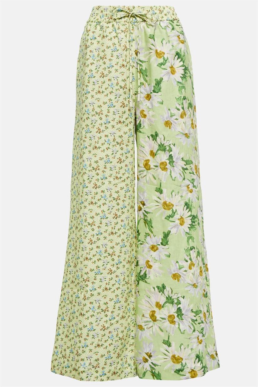 Conjunto de camisa de manga farol con estampado floral y pantalones largos holgados 