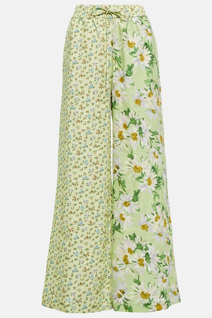 Conjunto de camisa de manga farol con estampado floral y pantalones largos holgados 