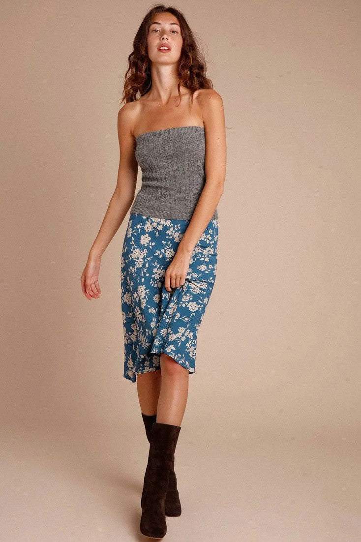 Falda midi floral azul 