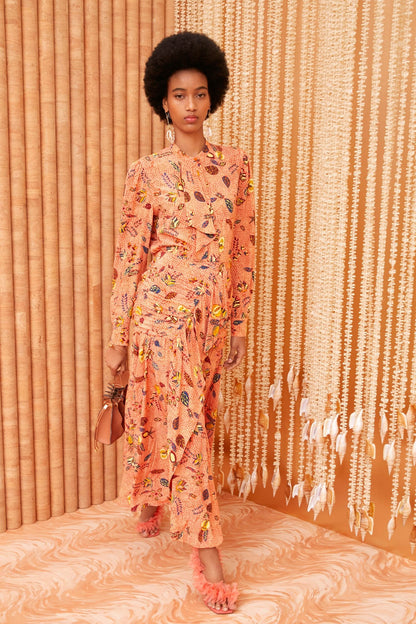 Vestido midi con mangas farol y estampado paisley 