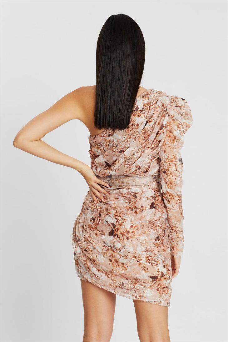 Minivestido floral con un solo hombro y cordones 