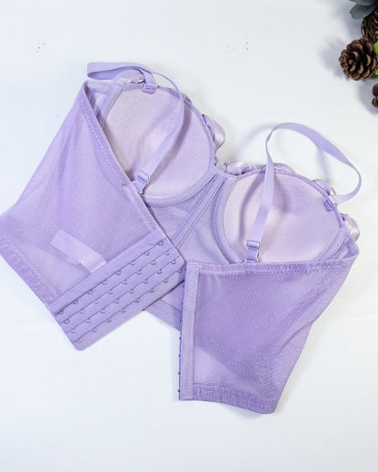 French Handmade Rose Flower Mesh Tube Top