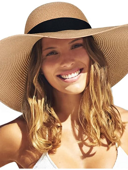 1 PC Sun Straw Hat Wide Brim UPF 50 Summer Hat Foldable Roll up Floppy Beach Hats for Women for Women