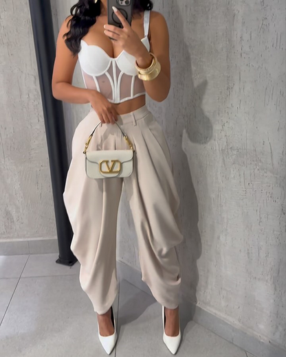 High Waist Loose Drape Pleated Casual Pants