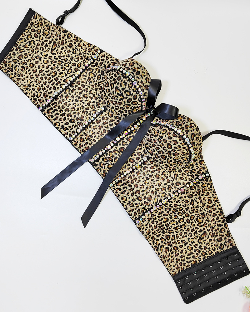 Fishbone Suspender Leopard Print Corset