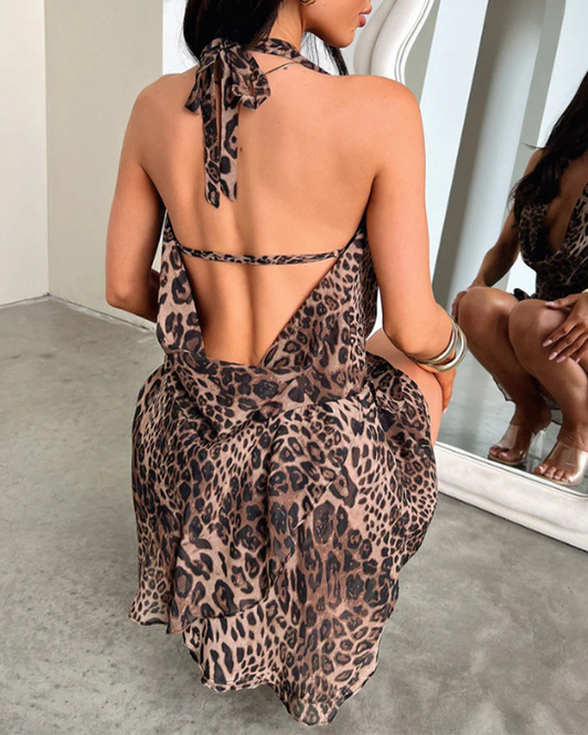Backless Leopard Print Dress